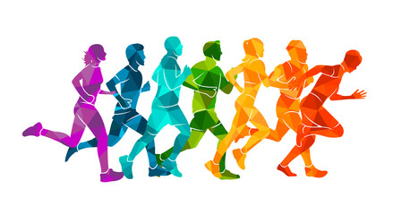 Fototapeta na wymiar Running marathon, people run, colorful poster vector illustration man sketch hand drawing sport