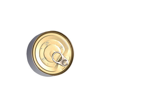 Tuna Can On Isolated White Background From Above - Metal Food Can Top View 