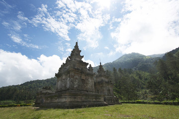 Indonesian Old Vintage Ancient Traditional Hindu Temple as Cultural Heritage Tourism Place on Mountain Hills Top