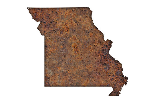 Karte von Missouri auf rostigem Metall