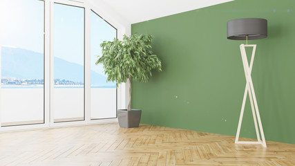 Modern design living room interior with beautiful view . 3D rendering