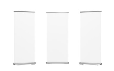 Roll up banner stand isolated on white background isolated with clipping path,empty white show...