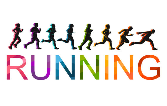 Running marathon, people run, colorful poster vector illustration man sketch hand drawing sport