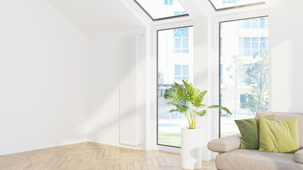 Modern design living room interior with beautiful view . 3D rendering