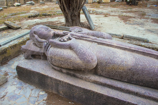 Beautiful punic ruins of Carthage on Byrsa hill near Tunis, Tunisia. Ancient sculptures and statues.  
