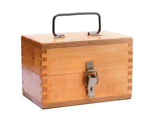 Closed wooden box isolated on white