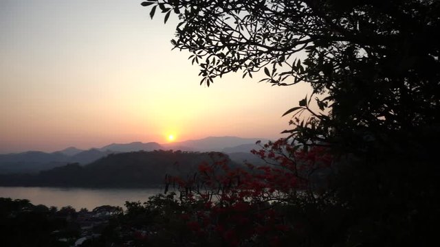 Slowmotion Panshot of Sunset in Luang Prabang Laos