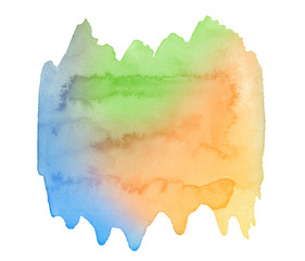 Multicolored watercolor stains in pastel colors with natural stains of paper-based paint. Isolated frame for design. Abstract unique background.