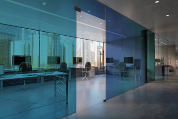 Glass Office Room Wall Mockup - 3d rendering