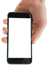 the mock up of the isolated human hands holding and using smartphone with copy space,