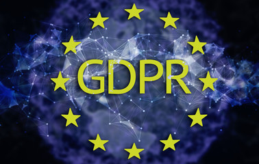 the abstract gdpr text word with european union stars symbol and lines with dots background