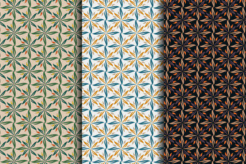 Set of vector illustration of leaves seamless pattern. Floral organic background. there are three colors choice. flat filled shape. 