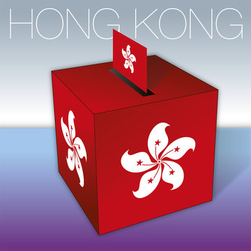 Hong Kong, elections, ballot box with red national flag, Hong Kong, China, 2019