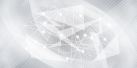 Gray halftone pattern with white line motion and network connection backdrop wallpaper. Clean Grey geometric background.