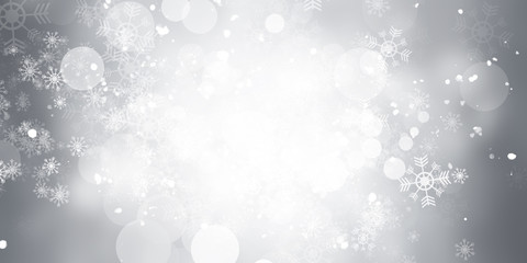 white and gray Christmas light with snowflake bokeh background, Winter backdrop wallpaper.