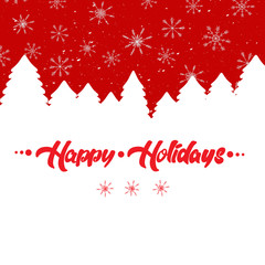 Naklejka na ściany i meble Christmas winter landscape with greeting text Happy Holidays