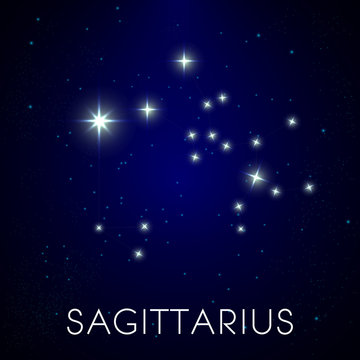 Sagittarius Zodiac Constellation, Sparkling Stars In Night Sky