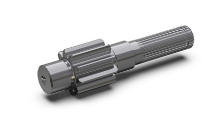 Gear shaft with splines on a white background, 3D illustration.