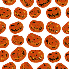 Seamless pattern texture of beautiful bright watercolor orange and yellow pumpkins for holiday halloween isolated on a white background