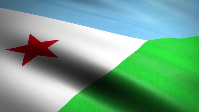 Flag of Djibouti. Waving flag with highly detailed fabric texture seamless loopable video. Seamless loop with highly detailed fabric texture. Loop ready in HD resolution 1080p 60fps
