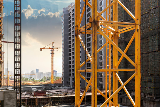 Lift elevator crane at construction site  
