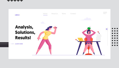 Dirty Tricks Unfair Fight Website Landing Page. Businesswoman Throw Darts to Apple Lying on Head of Business Woman Sitting at Office Desk. Office Life Web Page Banner. Cartoon Flat Vector Illustration