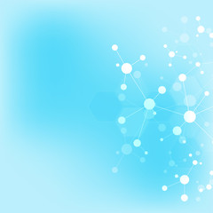 Abstract background of molecules. Molecular structures or DNA strand, genetic engineering, neural network, innovation technology, scientific research. Technological, science and medicine concept.