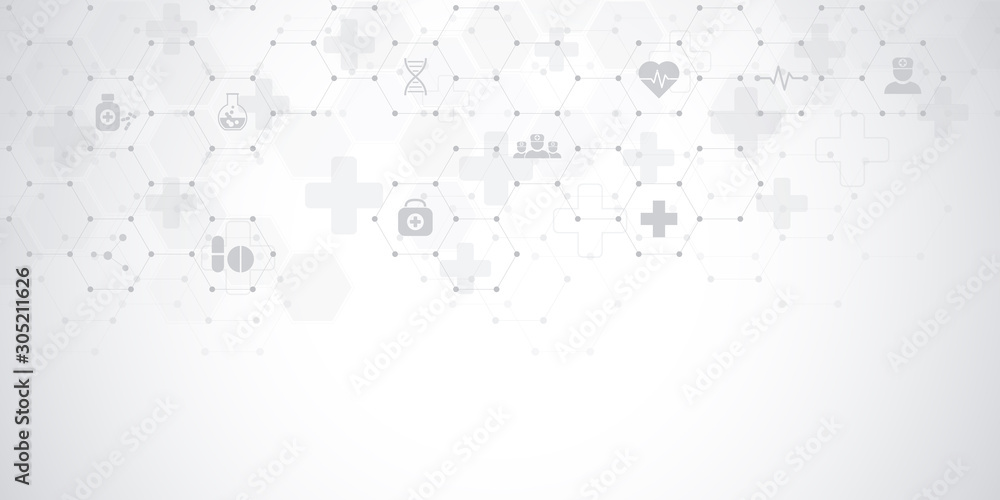 Poster abstract medical background with flat icons and symbols. template design with concept and idea for h