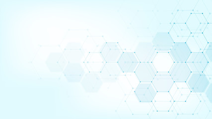 Fototapeta premium Abstract medical background with hexagons shape pattern. Concepts and ideas for healthcare technology, innovation medicine, health, science and research.