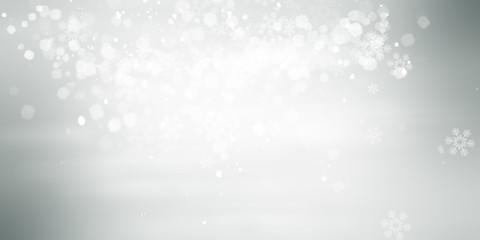 white and gray Christmas light with snowflake bokeh background, Winter backdrop wallpaper.
