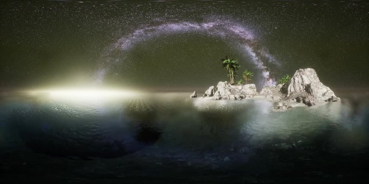VR 360 Beautiful fantasy tropical beach with Milky Way star in night skies