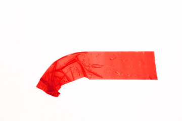 Red tapes on white background. Torn horizontal and different size Red sticky tape, adhesive pieces.