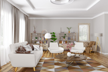 Interior design of modern living room 3d rendering