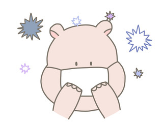 マスクをしているカバさん