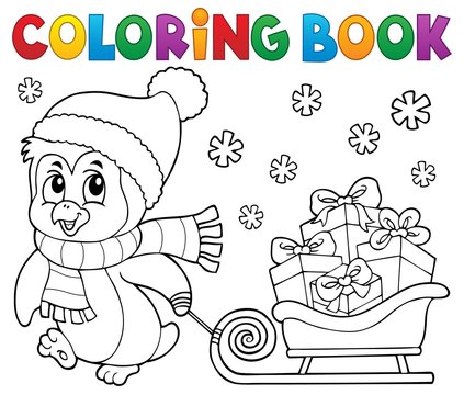 Coloring book Christmas penguin topic 9