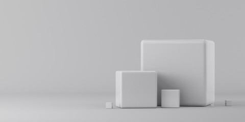 Group of white cubes on a white background. 3d render illustration.