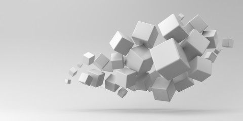 Obraz premium Flying cubes on a white background. 3d render.