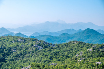Fototapeta premium Mountains of Montenegro. Green forest and haze