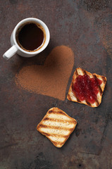 Grilled bread with jam and coffee