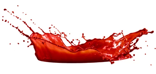 Fotobehang rode verf splash geïsoleerd op een witte achtergrond © mitev