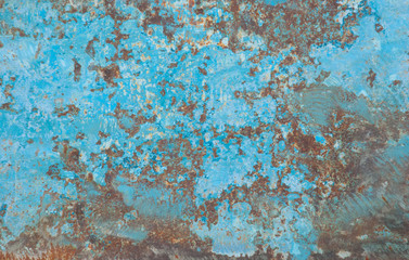 Sheet of old iron with traces of rust blue paint