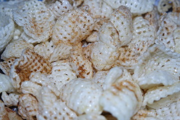 Closeup view of freshly fried chips as fast food usually eaten with tea.