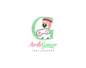 Initial Letter G ArabGamer awesome arabic gaming Logo Design Template Vector.