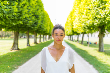 A woman looking at the camera