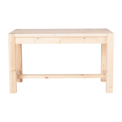 Simple wooden table isolated on white background.