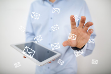 Messages icons on virtual screen. Communication concept.