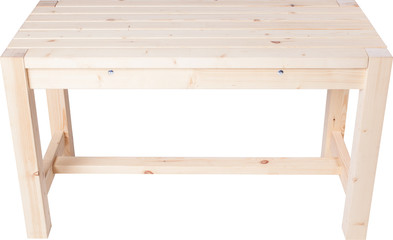 Simple wooden table isolated on white background.