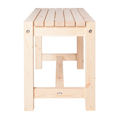 Simple wooden table isolated on white background.