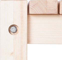Fototapeta premium Wooden furniture close-up texture wirh screw isolated on white.
