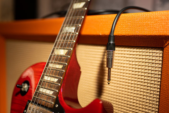 Guitar Amplifier With Guitar Plug And Cable